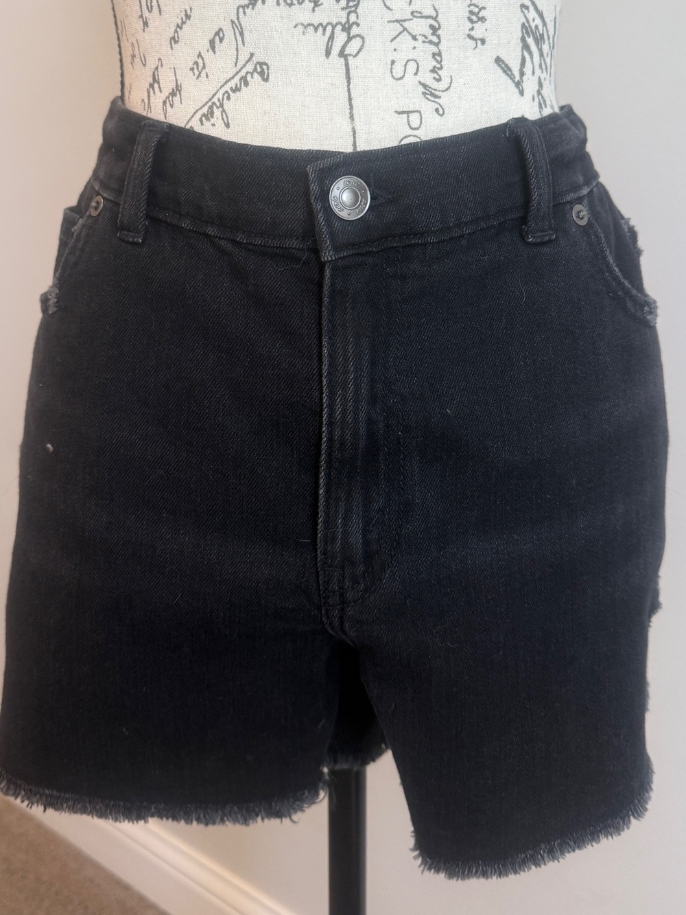 Aerie Black High-Rise, Elastic Denim Shorts